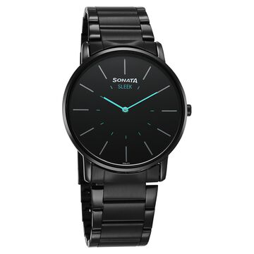 Sonata Sleek Quartz Analog Black Dial Black Stainless Steel Strap Watch For Men
