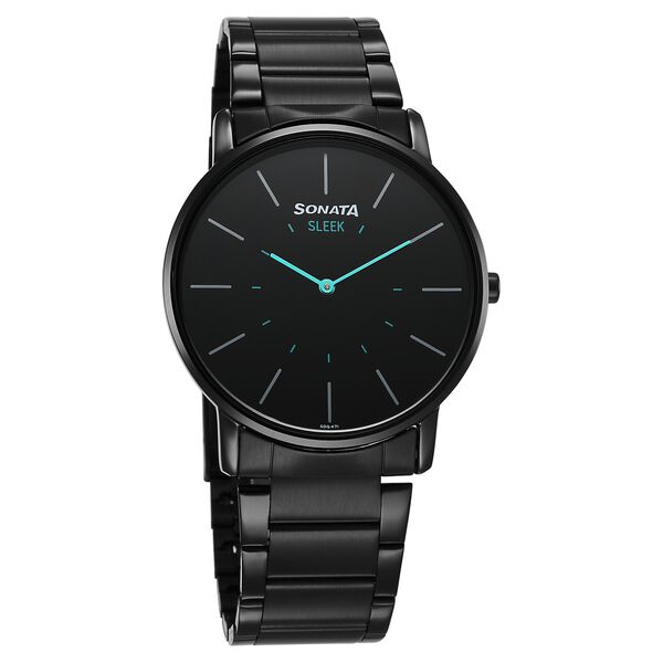 Sonata Sleek Quartz Analog Black Dial Black Stainless Steel Strap Watch For Men - image number 0