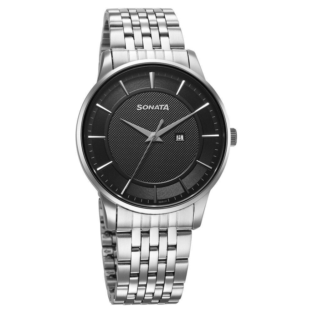 Buy Online Sonata Wedding Quartz Analog Black Dial Stainless Steel Strap Watch For Men 77153sm01 Sonata