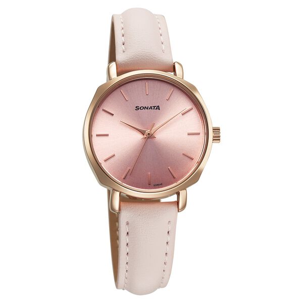 Sonata Eternia Quartz Analog Pink Dial Leather Strap Watch For Women - image number 0