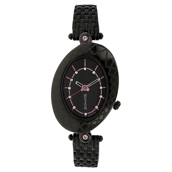 Sonata Quartz Analog Black Dial Stainless Steel Strap Watch for Women - image number 0
