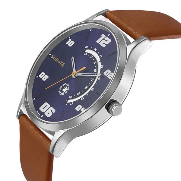 Sonata RPM Quartz Analog with Day and Date Blue Dial Leather Strap Watch for Men - image number 2