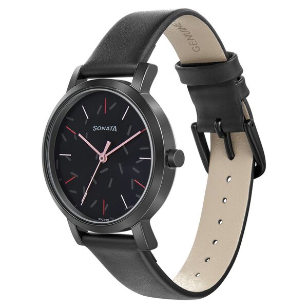 Sonata Play Black Dial Women Watch With Leather Strap - image number 1