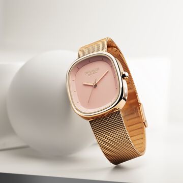 Sonata Poze Quartz Analog Pink Dial Mesh Strap Watch for Women