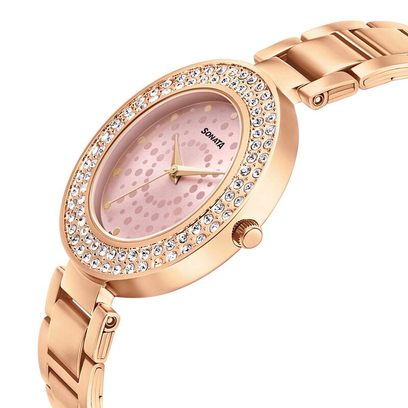 Sonata Blush It Up Pink Dial Women Watch With Stainless Steel Strap - image number 3