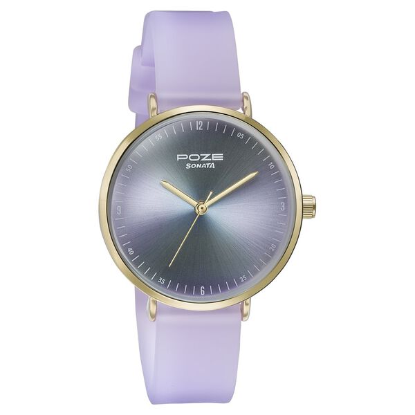 Sonata Poze Quartz Analog Blue Dial Purple Leather Strap Watch For Women - image number 2