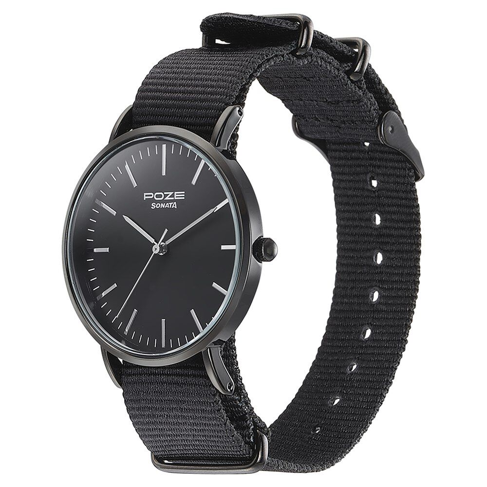 Buy Online Sonata Poze Quartz Analog Black Dial Nylon Strap Watch for Men sp70038np01w Sonata