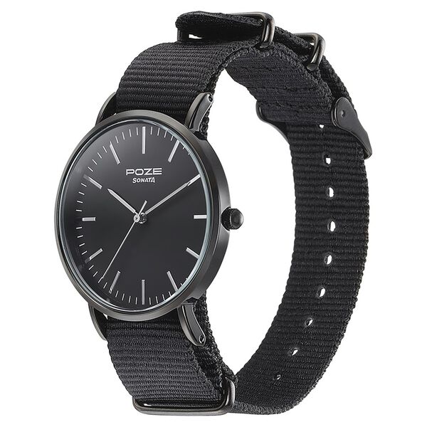 Sonata Poze Quartz Analog Black Dial Nylon Strap Watch for Men - image number 3