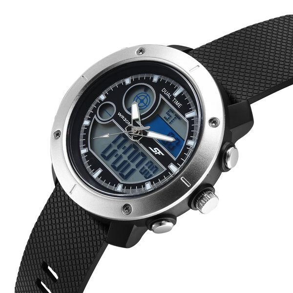 SF Zest Quartz Analog Digital Dial Black Polyurethane Strap Watch For Men - image number 2