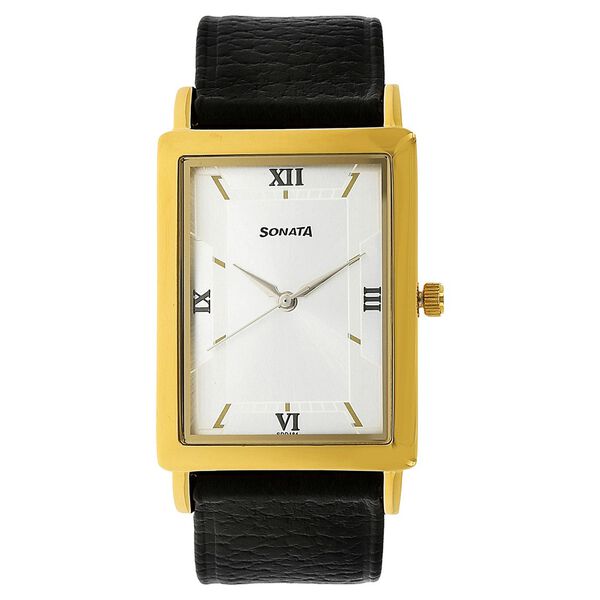 Sonata Quartz Analog Silver Dial Leather Strap Watch for Men - image number 0