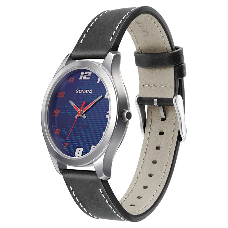 Sonata RPM Quartz Analog Blue Dial Leather Strap Watch for Men - image number 2