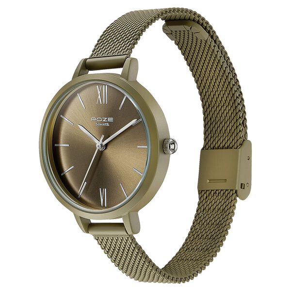 Sonata Poze Quartz Analog Green Dial Mesh Strap Watch for Women - image number 3