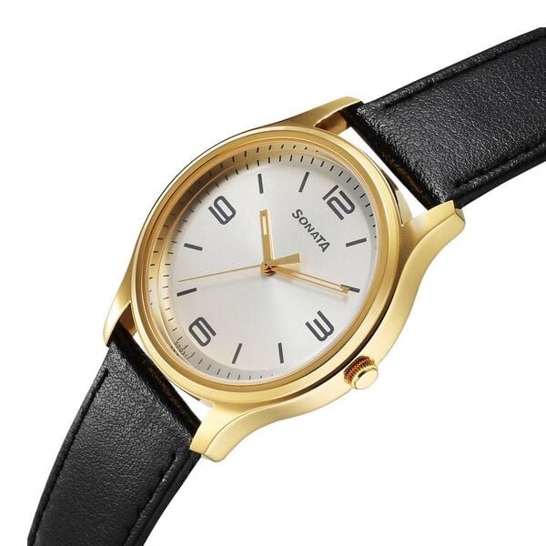 Sonata Traditional Essentials Quartz Analog Silver Dial Leather Strap Watch for Men - image number 2