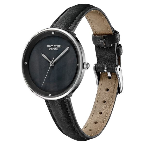 Poze by Sonata Quartz Analog Black Dial PU Leather Strap Watch for Women - image number 2