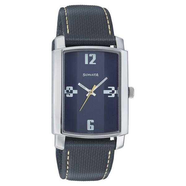 Sonata Quartz Analog Blue Dial Leather Strap Watch for Men - image number 0