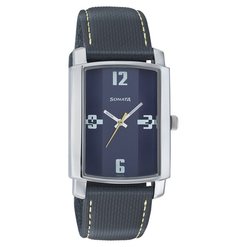 Sonata Quartz Analog Blue Dial Leather Strap Watch for Men - image number 0