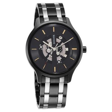 Sonata Unveil Quartz Analog Black Dial Stainless Steel Strap Watch for Men