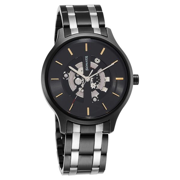 Sonata Unveil Quartz Analog Black Dial Stainless Steel Strap Watch for Men - image number 0