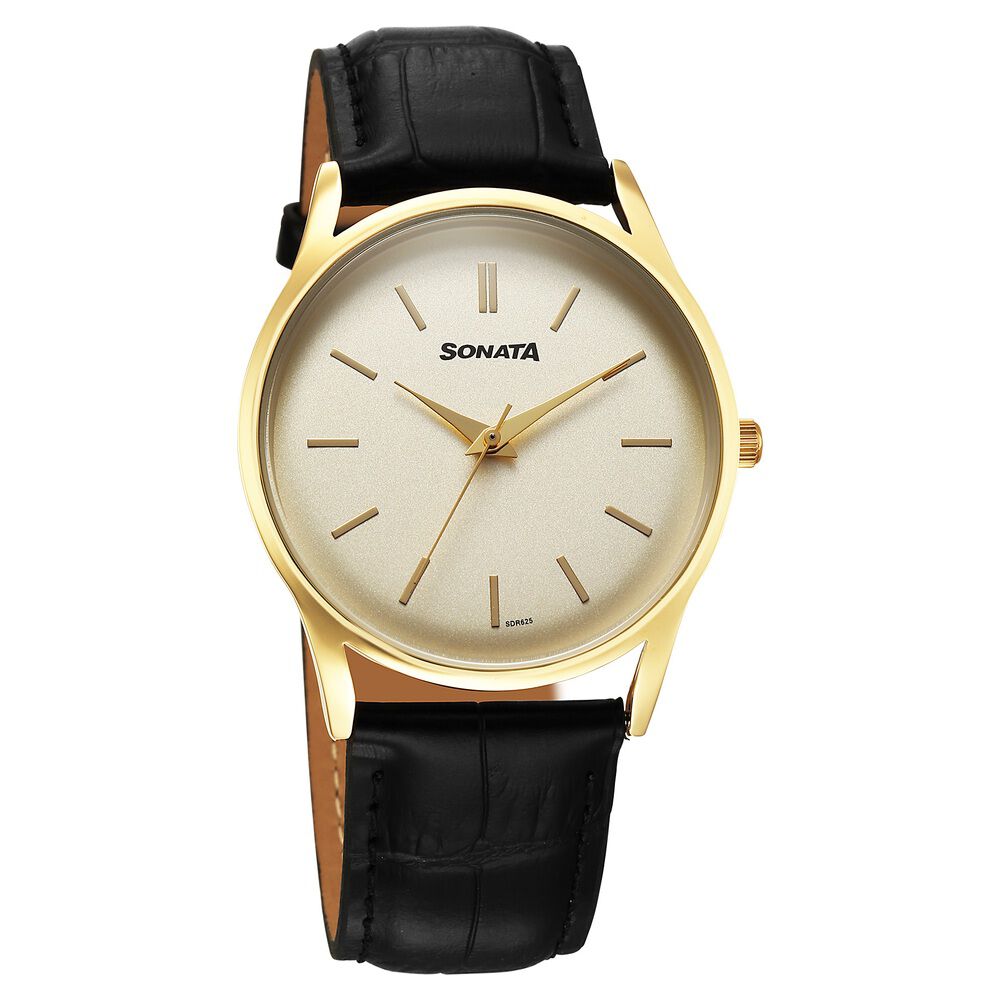 Sonata Eternia Quartz Analog Golden Dial Leather Strap Watch For Men-picture-19