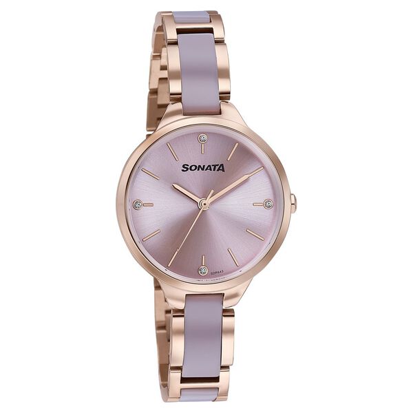 Sonata Wedding Edit Quartz Analog Pink Dial Stainless Steel With Acetate Strap Watch For Women - image number 2