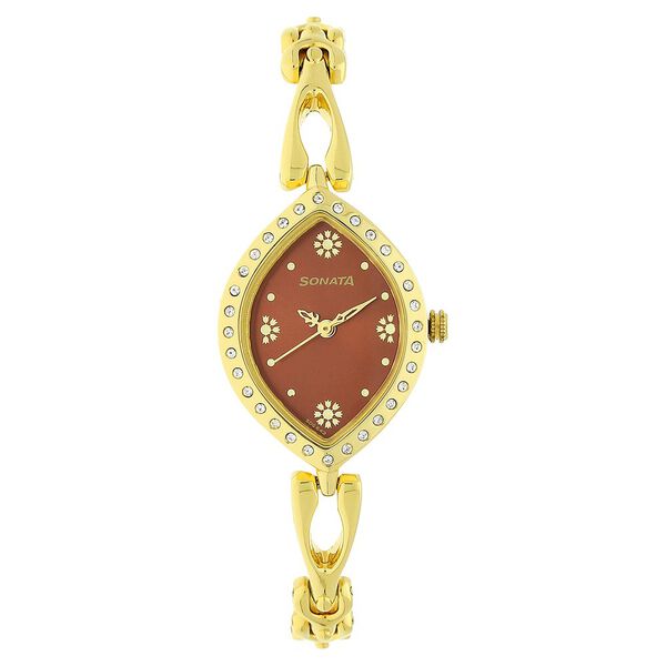 Sonata Wedding Maroon Dial Women Watch With Metal Strap - image number 0