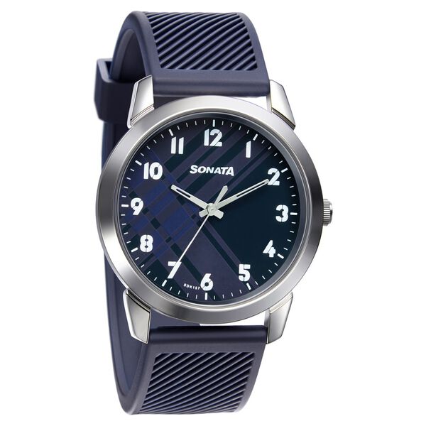 Sonata Smart Plaid Quartz Analog Blue Dial TPU Strap Watch for Men - image number 0