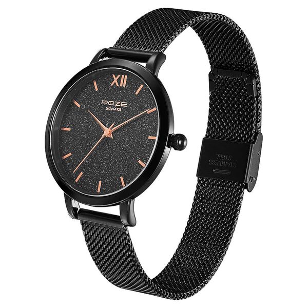 Poze by Sonata Quartz Analog Black Dial Stainless Steel Strap Watch for Women - image number 2