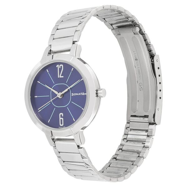 Sonata Steel Daisies Blue Dial Women Watch With Stainless Steel Strap - image number 1