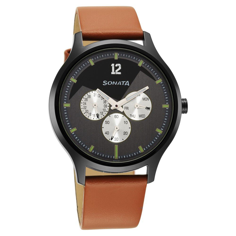 Sonata Force Quartz Analog Silver Dial Leather Strap Watch for Men
