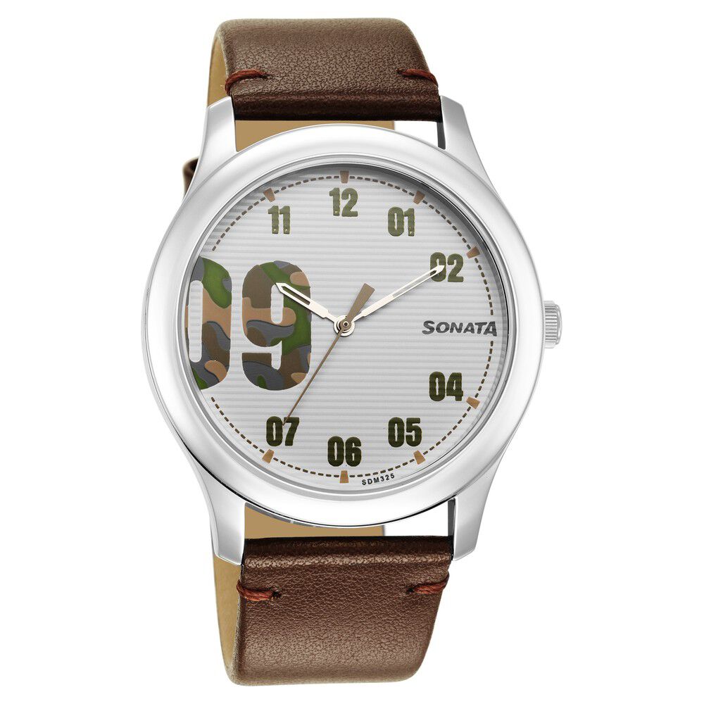 Buy Online Sonata Quartz Analog White Dial Leather Strap Watch for Men 77106sl05w Sonata