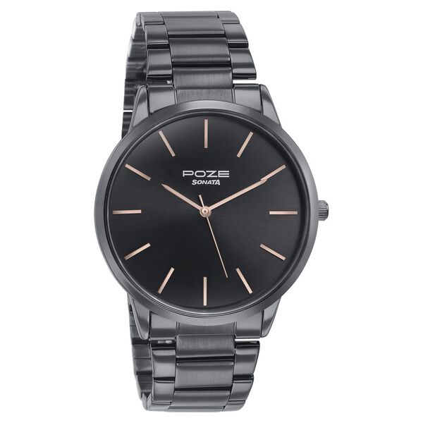 Sonata Poze Quartz Analog Black Dial Black Color Stainless Steel Strap Watch For Men - image number 2