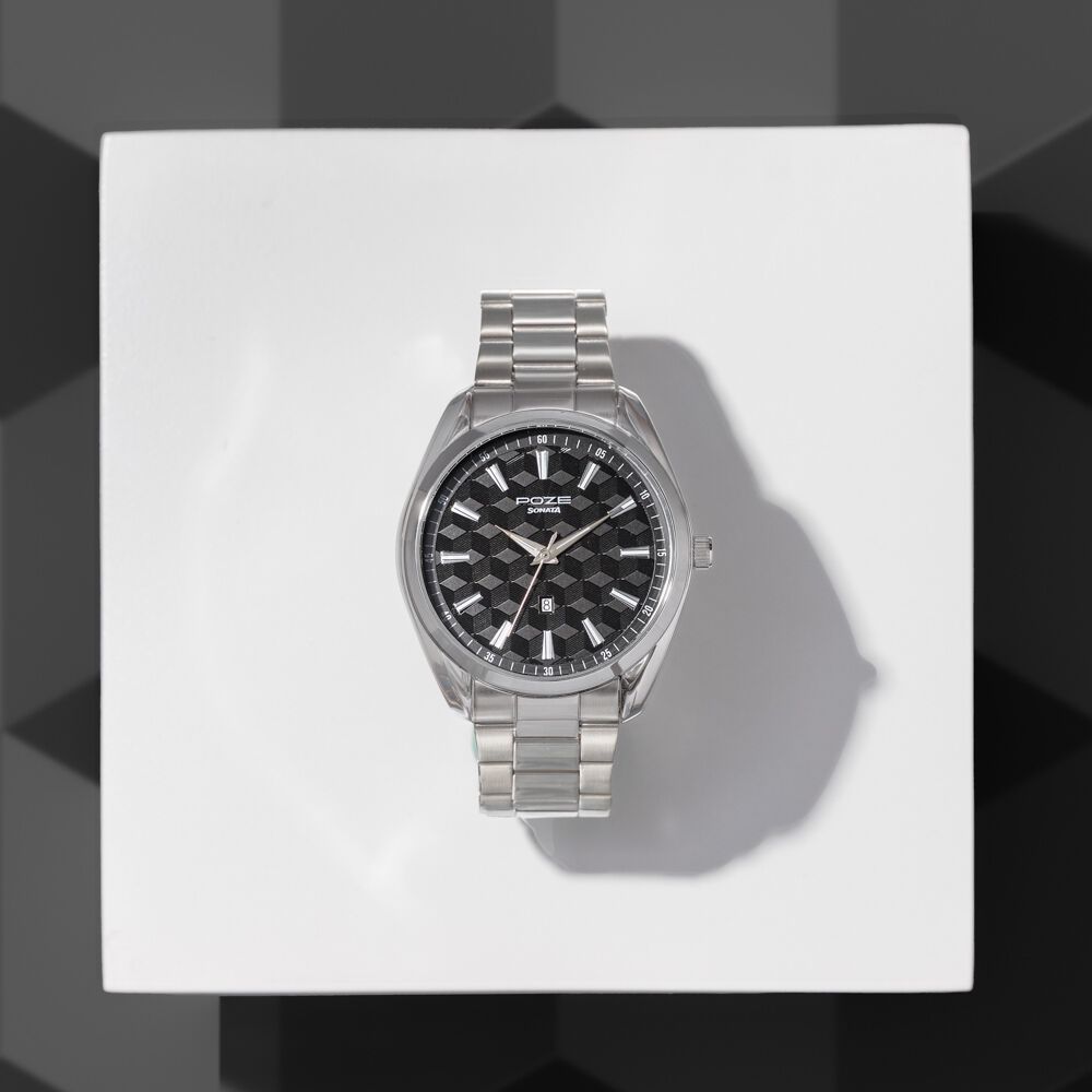 Sonata Poze Quartz Analog Two Toned Dial Silver Colour Stainless Steel Strap Watch For Men-picture-30