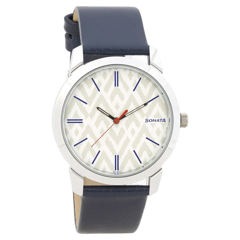 Knot White Dial Leather Strap Watch for Men - image number 0