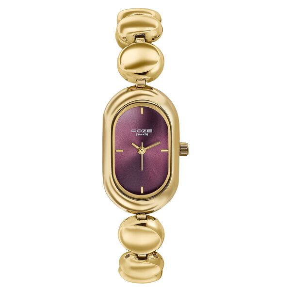 Poze By Sonata Quartz Analog Plum Dial Golden Metal Strap Watch For Women - image number 1