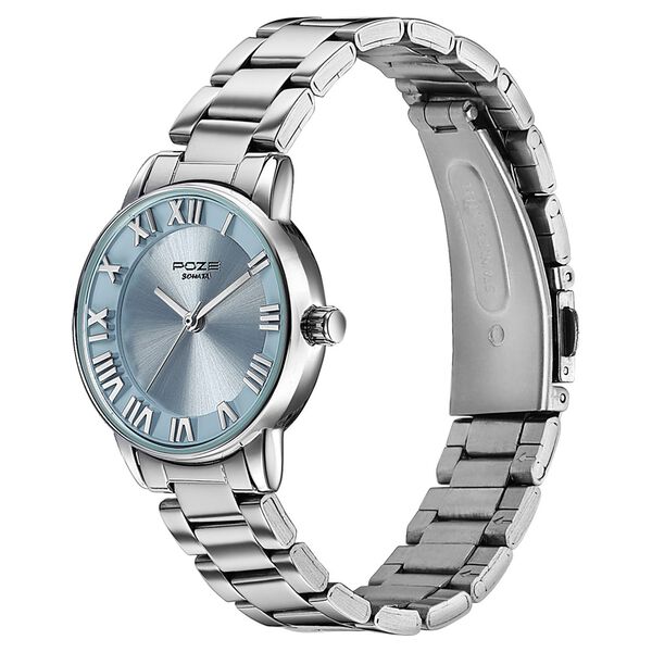 Sonata Poze Quartz Analog Blue Dial Silver Metal Strap Watch For Women - image number 4