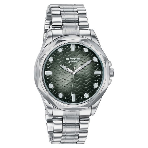 Poze By Sonata Quartz Analog Green Dial Silver Metal Strap Watch For Men - image number 2
