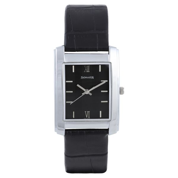 Sonata Quartz Analog Black Dial Leather Strap Watch for Men - image number 0