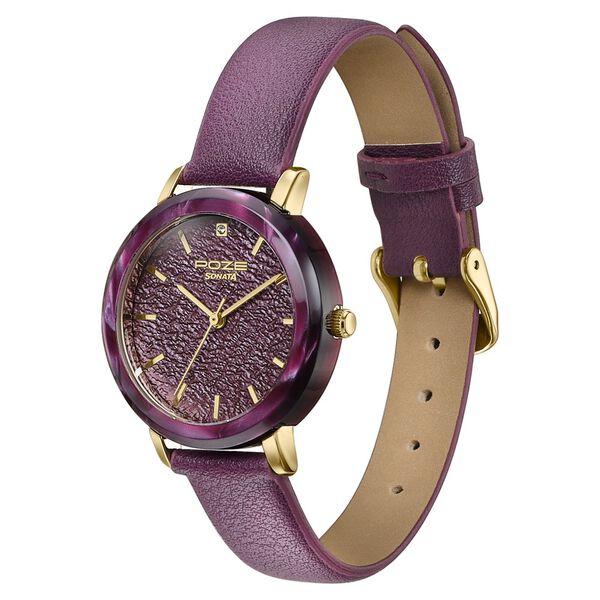 Poze By Sonata Quartz Analog Purple Dial Purple PU Leather Strap Watch For Women - image number 4