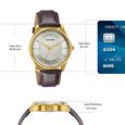 Sonata Traditional Essentials Silver Dial, Gold tone case Burgundy Genuine Leather Strap Watch - image number 3