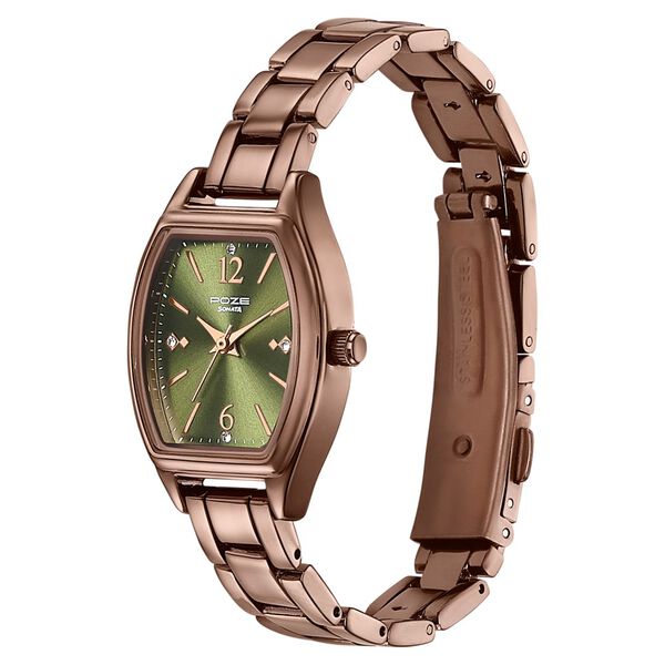 Poze By Sonata Quartz Analog Green Dial Brown Metal Strap Watch For Women - image number 4