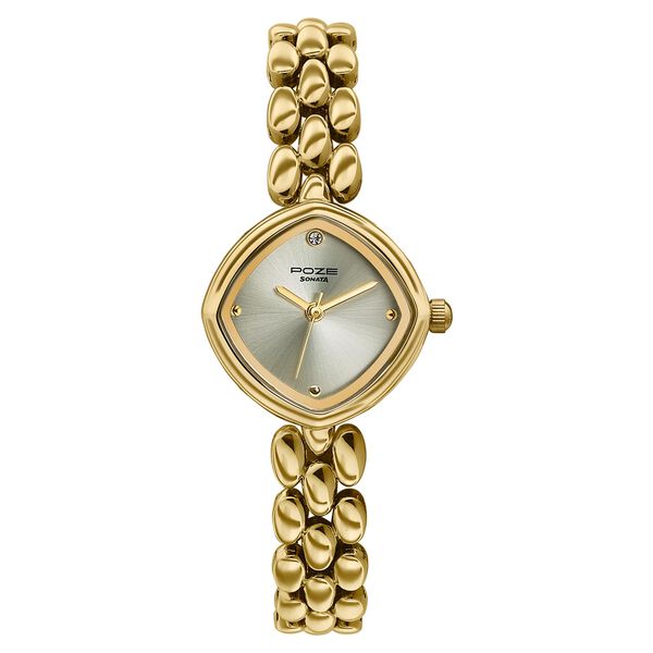 Poze Poze Quartz Analog Golden Dial Golden Metal Strap Watch For Women - image number 1