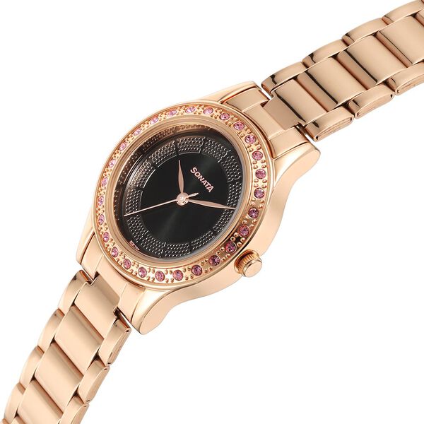 Sonata Quartz Analog Black Stainless Steel Strap for Women - image number 2