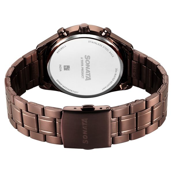 Sonata Summit Quartz Multifunction Brown Dial Brown Metal Strap Watch For Men - image number 6
