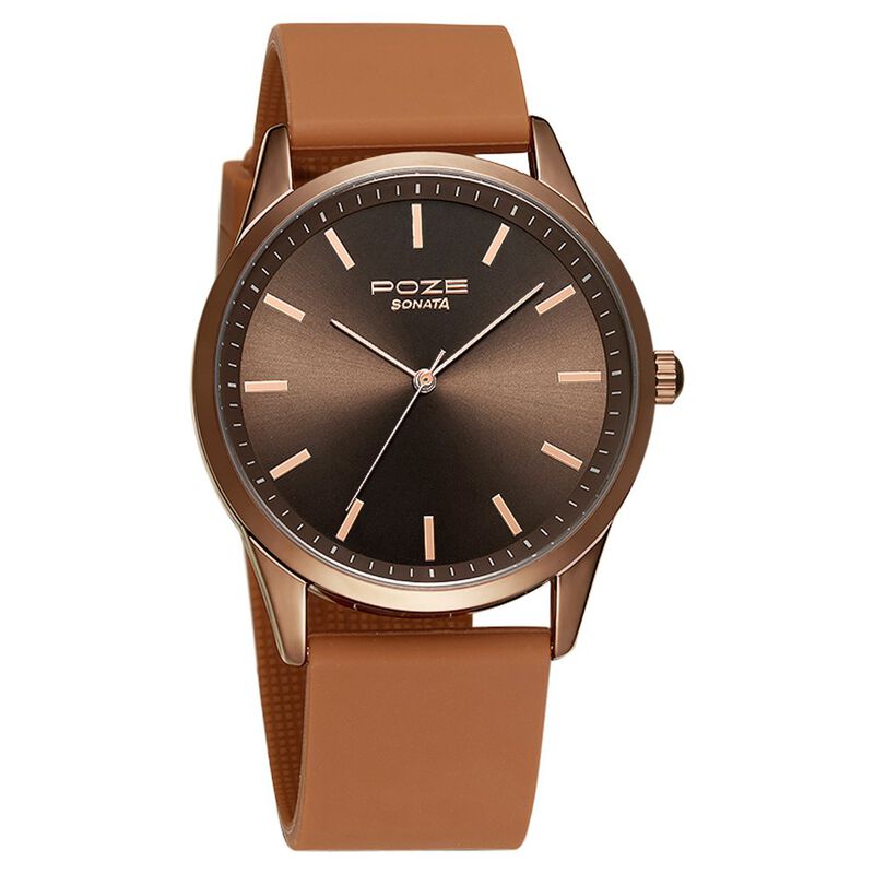 Buy Online Poze by Sonata Quartz Analog Brown Dial Silicone Strap