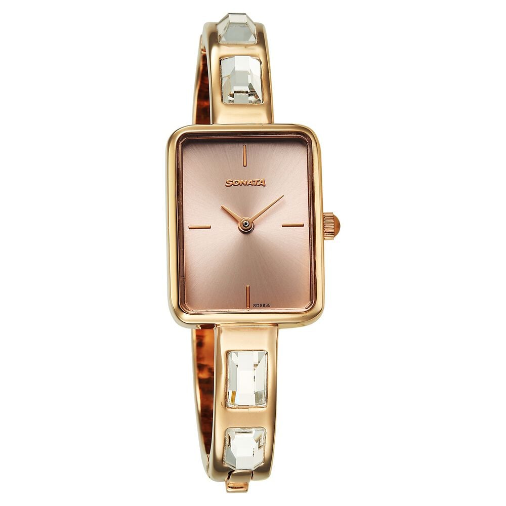 Sonata Aura Quartz Analog Pink Dial Rose Gold Stainless Steel Strap Watch For Women-picture-19