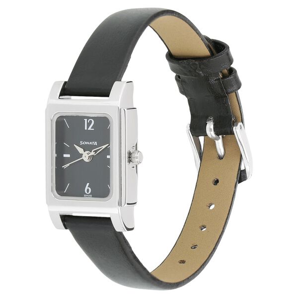 Sonata Essentials Black Dial Women Watch With Leather Strap - image number 1