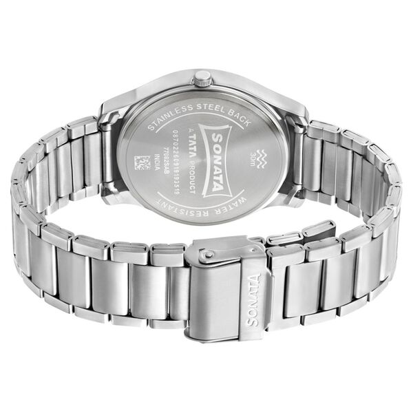 Sonata Quartz Analog with Day and Date Black Dial Stainless Steel Strap Watch for Men - image number 3