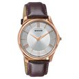 Sonata Traditional Essentials Silver Dial, Rose Gold tone case Burgundy Genuine Leather Strap Watch - image number 1