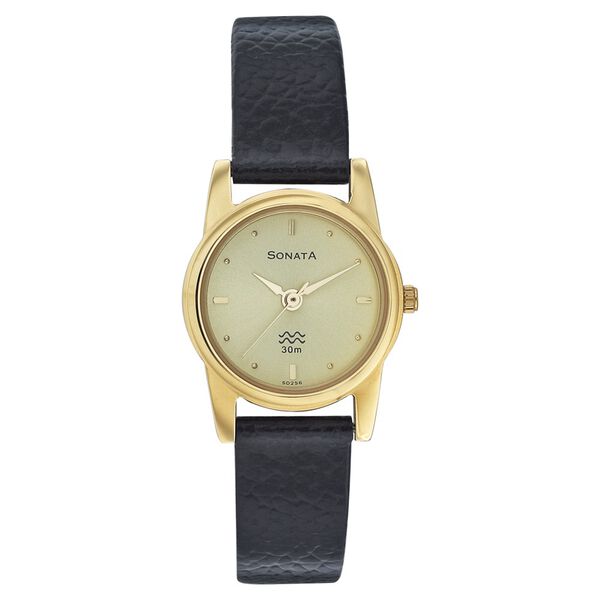 Sonata Quartz Analog Champagne Dial Leather Strap Watch for Women - image number 0