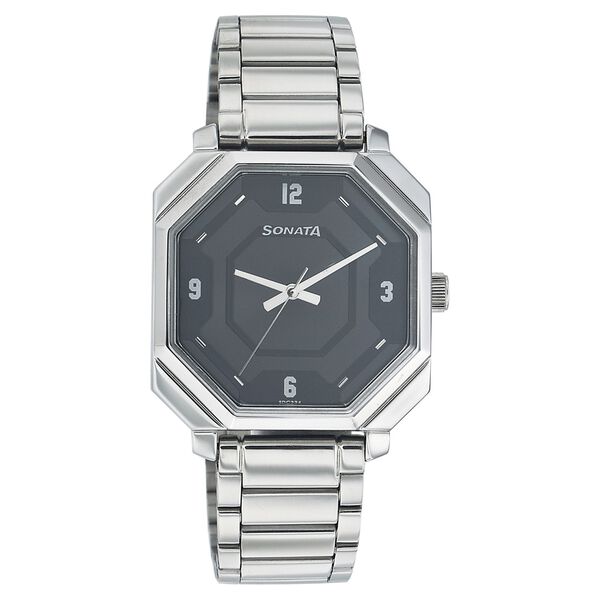 Sonata Quartz Analog Black Dial Stainless Steel Strap Watch for Men - image number 0